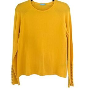 J. McLaughlin Women's Jamey Crew Neck Button Sleeve Sweater Yellow Size Medium